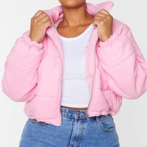 Pink Super Cropped Peach Skin Puffer